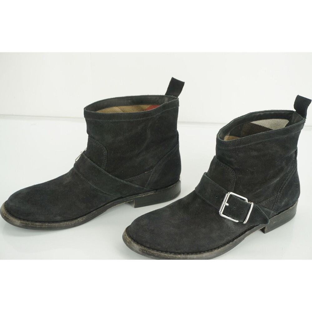 Burberry Black Suede Motor Biker Short Ankle Boots Size 35 House Check - Picture 11 of 11